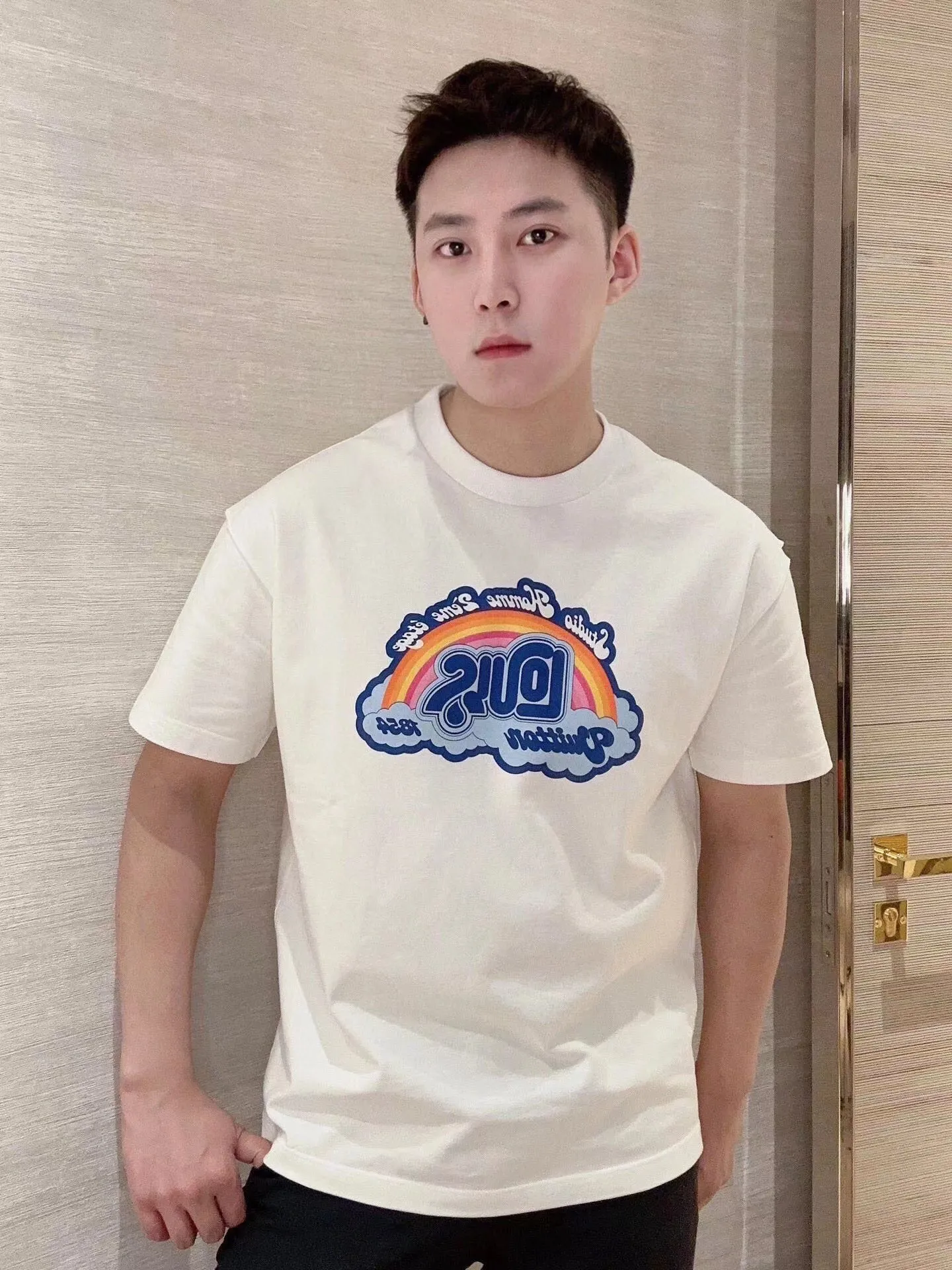 Louis Vuitton/Louis Vuitton rainbow letter print short sleeves